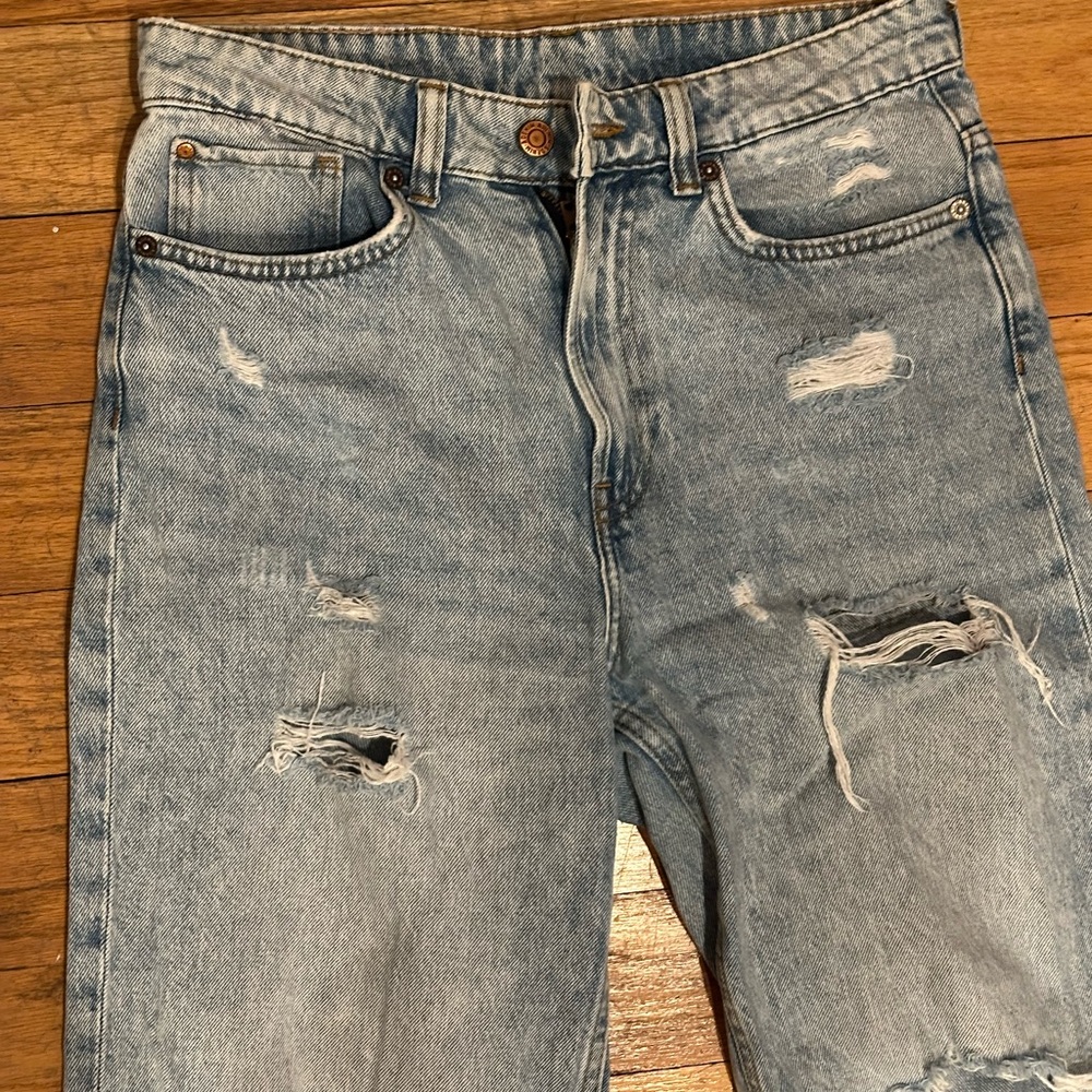 Zara High Rise Blue Jeans Distressed Denim